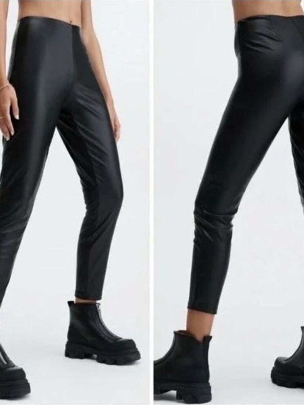 High-Waist Black Faux-Leather Slim Pants